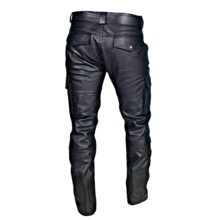 Mens Black Leather Cargo Pants