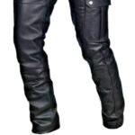 Mens Black Leather Cargo Pants