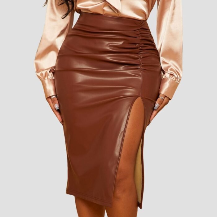 Womens Brown Leather Skirt