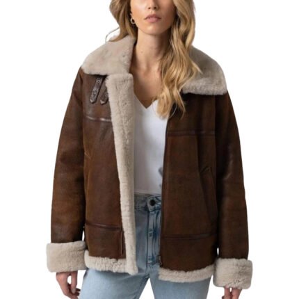 Brown Leather Shearling Jacket Women's