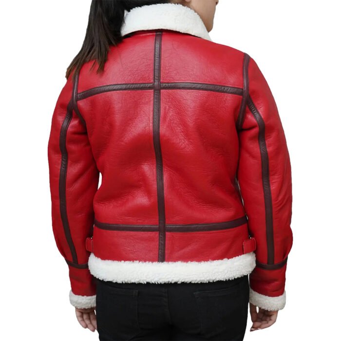 Women's Red Leather Shearling Jacket