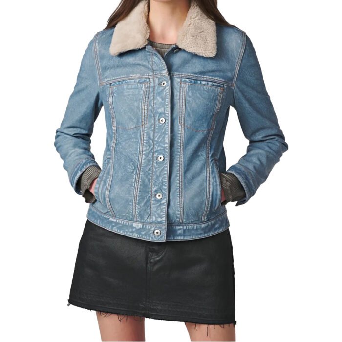 Women's Denim Leather Jacket