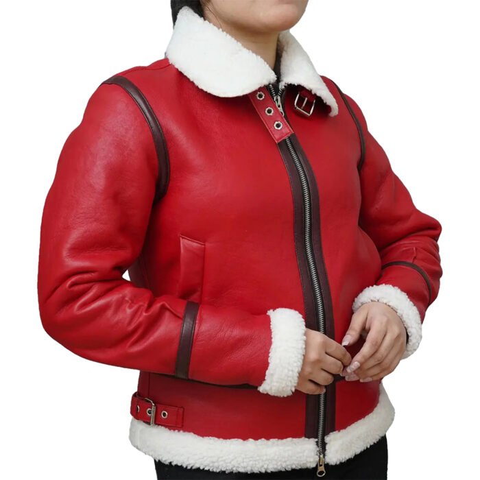 Women's Red Leather Shearling Jacket