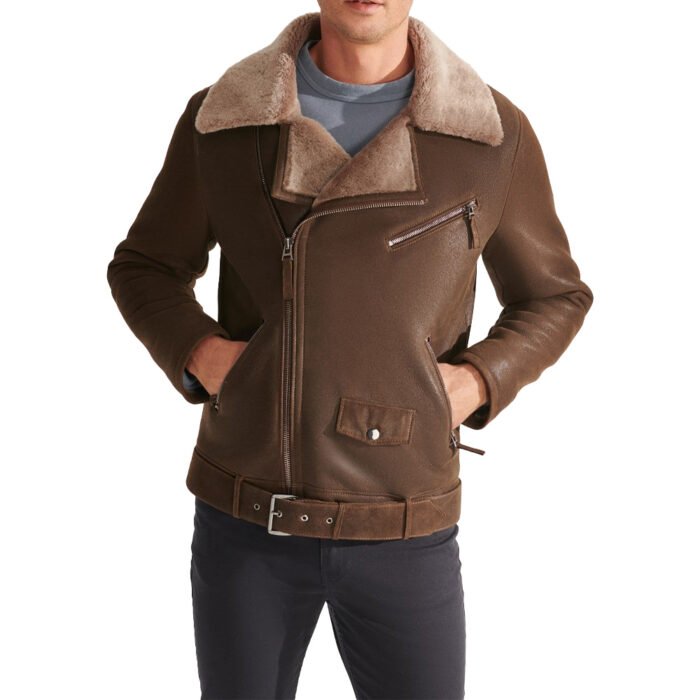 Men's Brown Shearling Leather Jacket