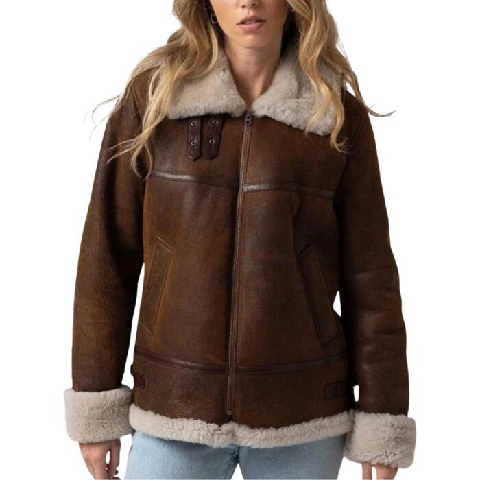 Brown Leather Shearling Jacket Women's