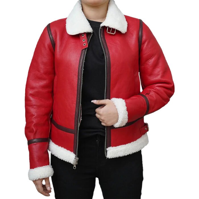 Women's Red Leather Shearling Jacket