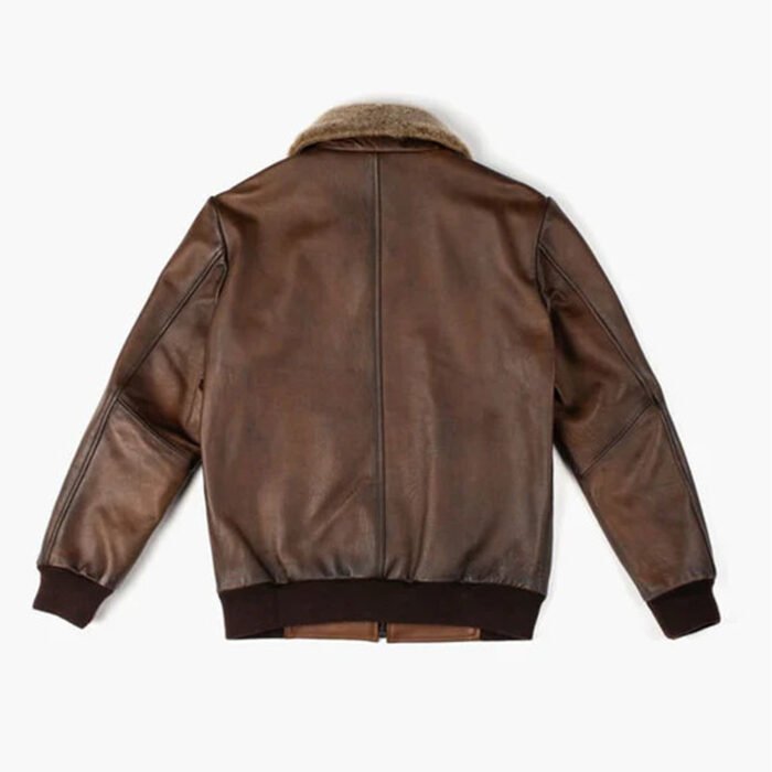 Brown Leather Bomber Jacket With Fur Collar