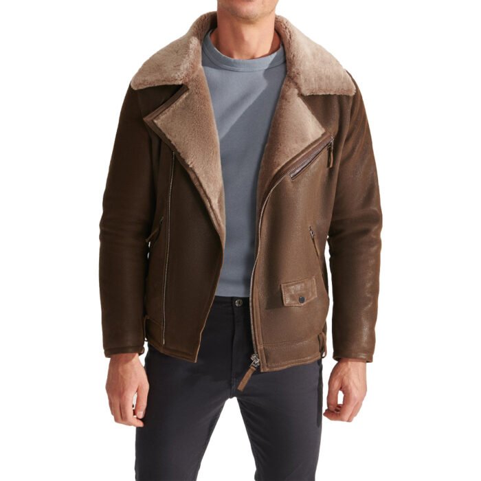 Men's Brown Shearling Leather Jacket